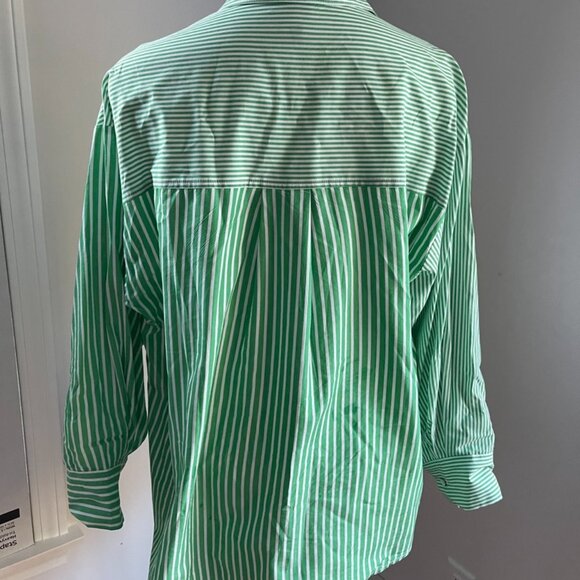 CAbi #6292 Women's Dad Shirt Button Up Cotton Stripes Style Size M Green White - Picture 3 of 4